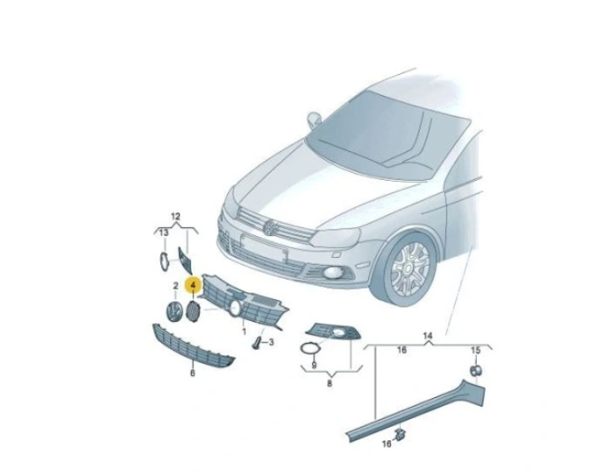 Element fixare emblema capota Volkswagen Caddy Iii/Life (2k), 06.2010-06.2015; Eos (1f), 11.2010-; Golf Vi (5k), 10.2008-; Golf Vi Plus, 01.2009-; Passat (B7 (36)), 11.2010-; Touran (1t3), 07.2010-08.2015, montare fata, OE