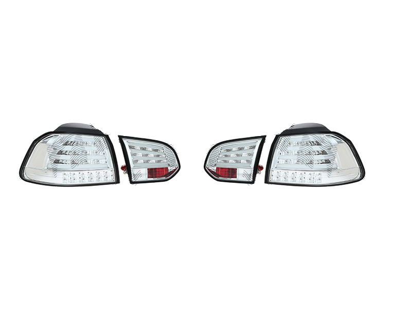 Stop spate, lampa Volkswagen Golf Vi (5k), 10.2008-2013, model tuning, montare spate, stanga+dreapta, 2 buc stanga si 2 buc dreapta; cu indicator led; LED+P21W; cromat, transparent; tuning; intern, exterior, Taiwan