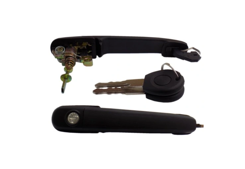 Set manere exterioare Seat Alhambra (7v8/7v9), 1996-06.2010, Ford Galaxy (Wgr), 1995-2006, Vw Polo 1994-2001; Sharan (7m), 1995-2010; Caddy Ii (9u/9kv), 1995-2004, Tija - 56 Mm, fata, stanga=dreapta, negru / texturt; doua manere usi; cu 2 butuc cheie,