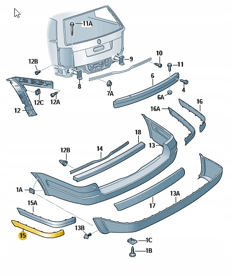 Spoiler bara protectie Volkswagen Passat (B5 (3b)), 09.1996-11.2000, model: Combi, montare spate, stanga, RapidAuto