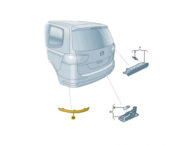 Element reflectorizant catadioptru Seat Alhambra (7n), 06.2010-06.2020, Vw Sharan (7n), 04.2010-, montare spate, stanga, OE