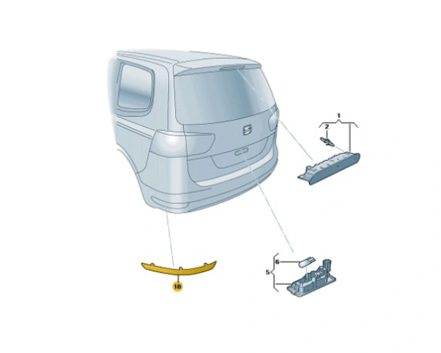 Element reflectorizant catadioptru Seat Alhambra (7n), 06.2010-06.2020, Vw Sharan (7n), 04.2010-, montare spate, dreapta, OE