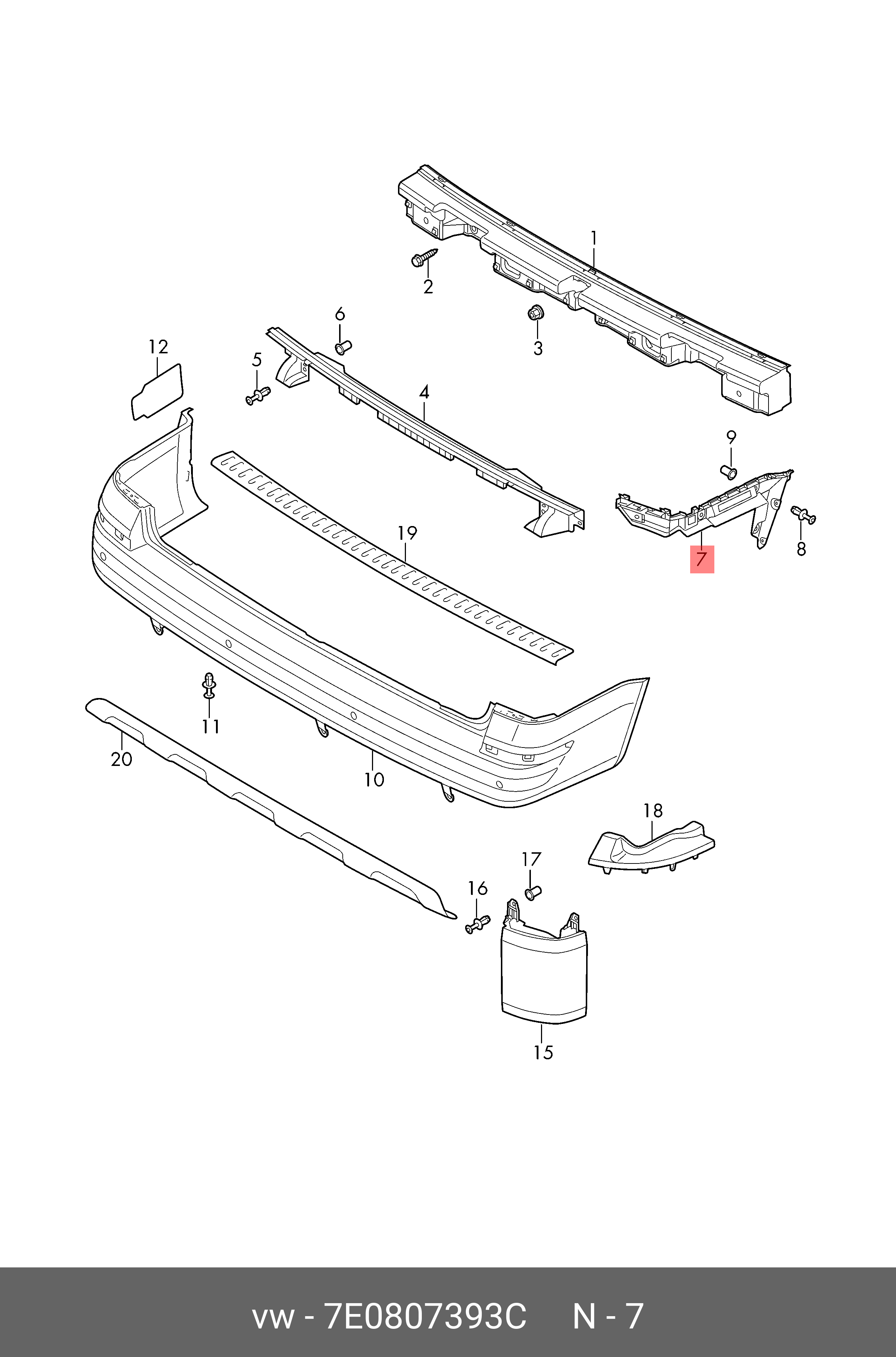 Suport bara protectie, spoiler Volkswagen Transporter/Multivan (T5), 10.2009-, montare spate, dreapta, RapidAuto