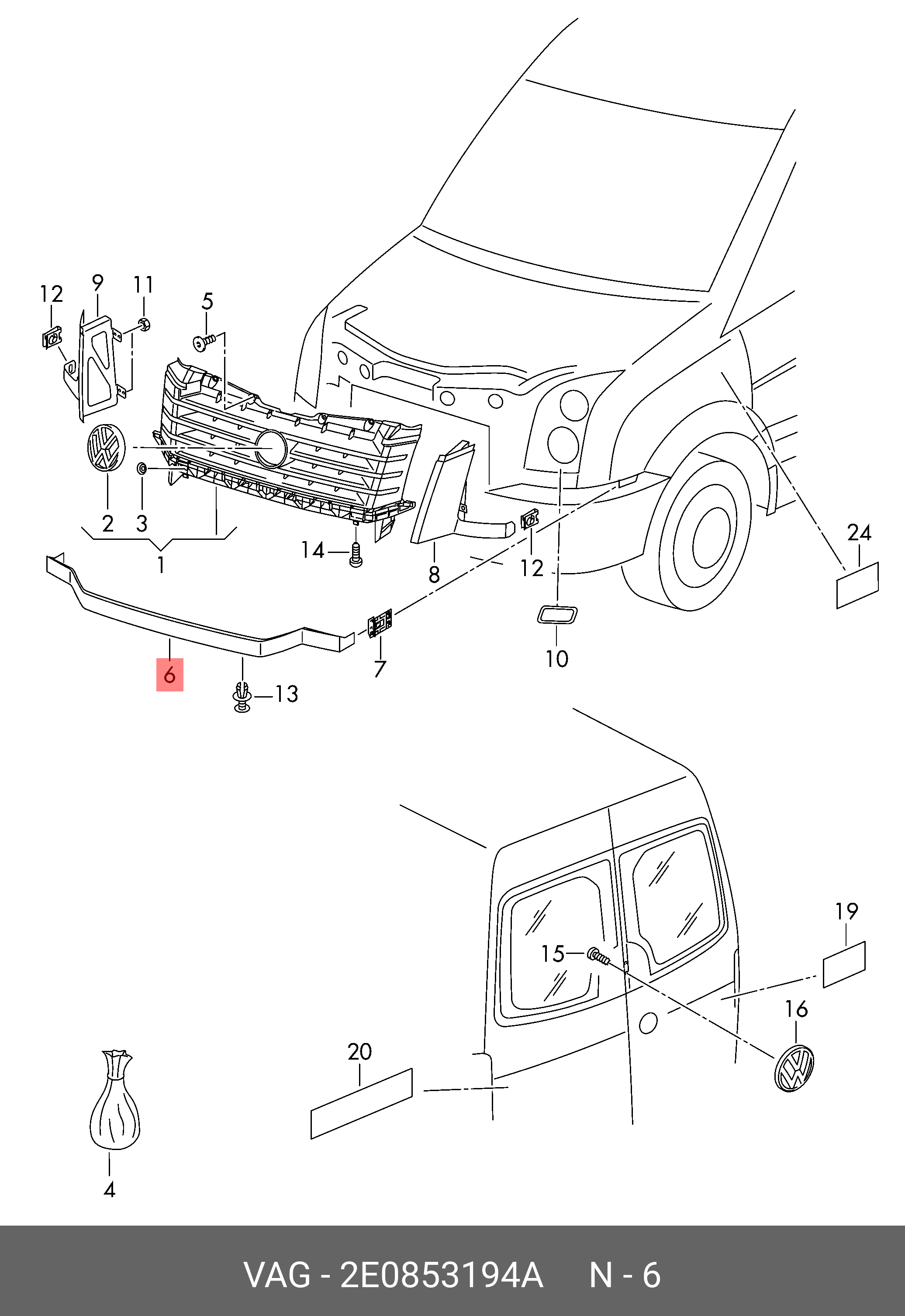 Ornament far Volkswagen Crafter (2e), 2011-04.2017, montare fata, RapidAuto