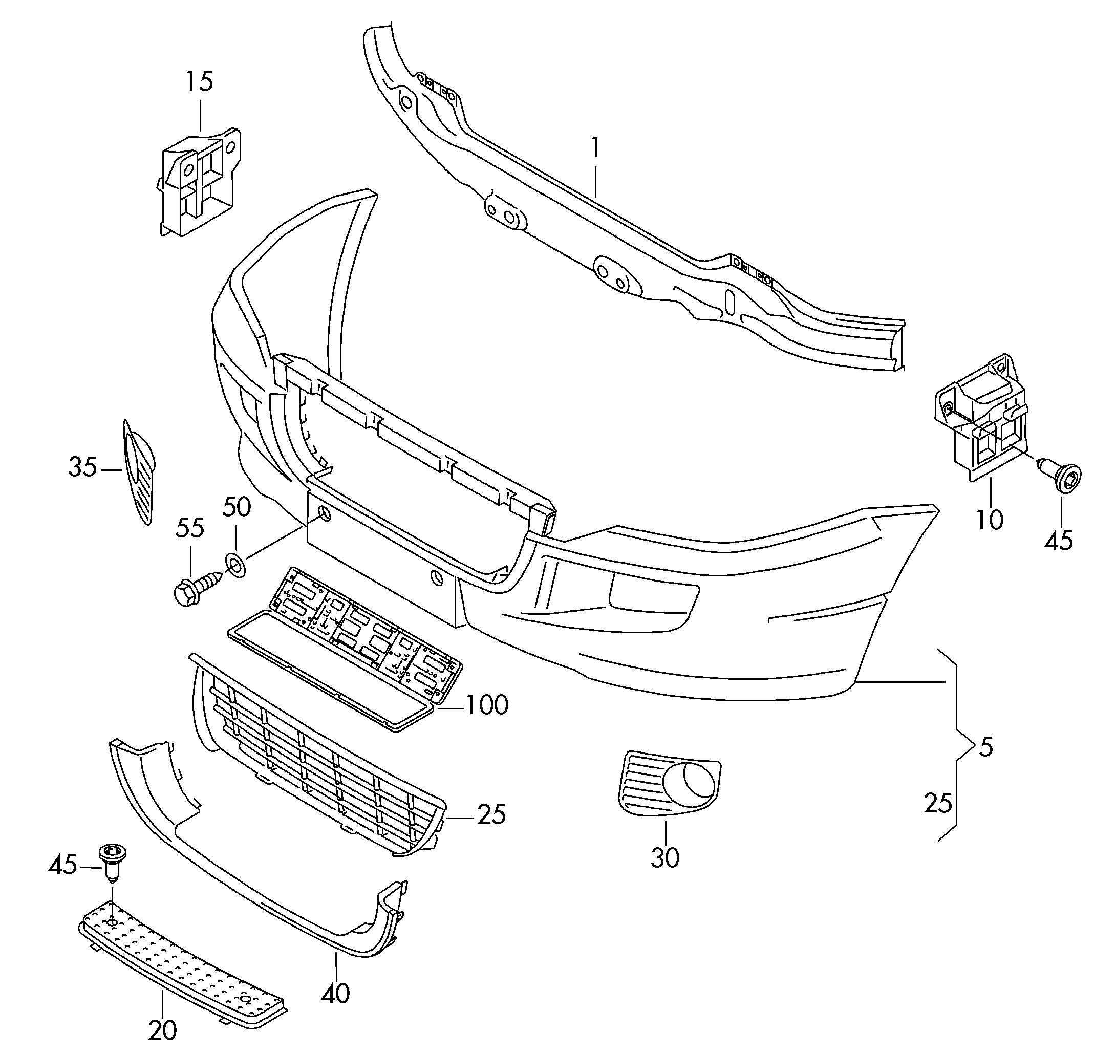 Suport bara protectie, spoiler Volkswagen Crafter (2e), 12.2005-04.2017, montare fata, dreapta, OE