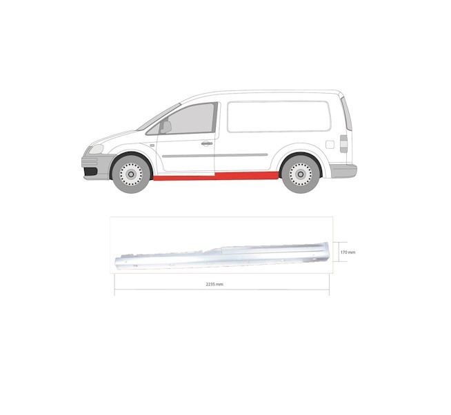 Prag Volkswagen Caddy Iii/Life (2k), 03.2004-06.2015, model: 2D, ampatament 3000 mm, montare stanga, lungimea 2235 mm, KLOKKERHOLM
