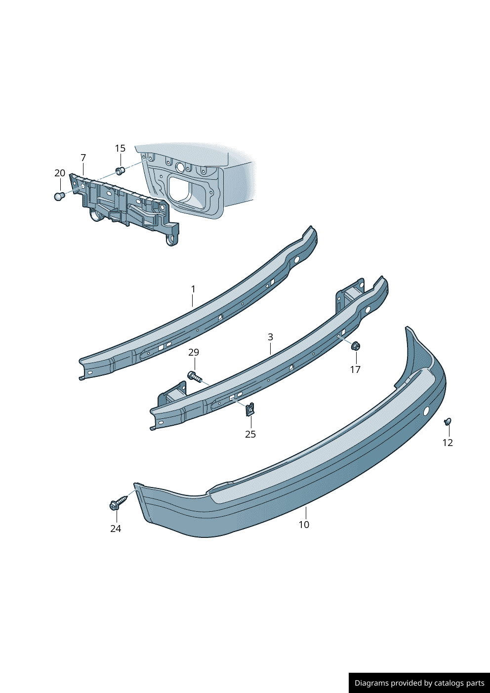 Suport bara protectie, spoiler Volkswagen Caddy Iii/Life (2k), 03.2004-06.2015, montare spate, stanga, OE