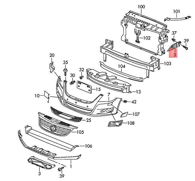 Suport bara protectie, spoiler Volkswagen Tiguan (5n), 09.2007-04.2011, montare fata, dreapta, RapidAuto