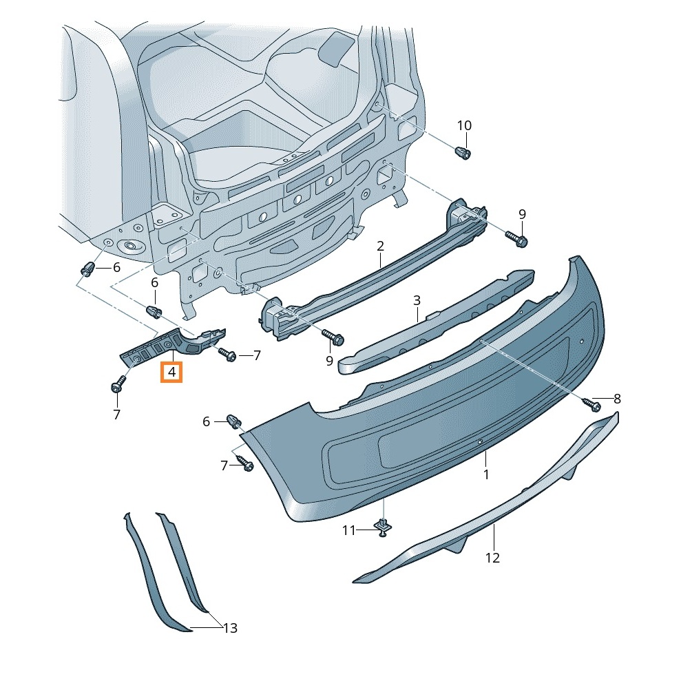 Suport bara protectie, spoiler Seat Mii, 05.2012-, Skoda Citigo, 05.2012-07.2017, Vw Up! (Vw120), 04.2012-11.2016, Up!, 09.2016-, montare spate, stanga, RapidAuto