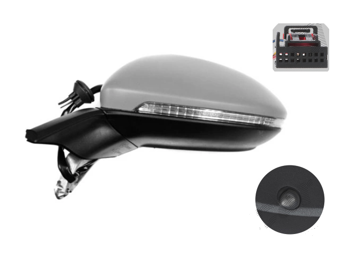 Oglinda exterioara Volkswagen Golf Viii, 11.2019-, montare stanga, reglaj electric; carcasa grunduita; incalzit; sticla asferica; geam cromat; memorie; 16 gauri / 11 pini, View Max