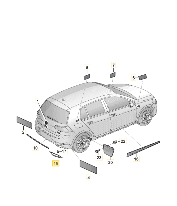 Ornament bara protectie, spoiler Volkswagen Golf Viii, 11.2019-, model: Hatchback, montare spate, dreapta, cromat, RapidAuto