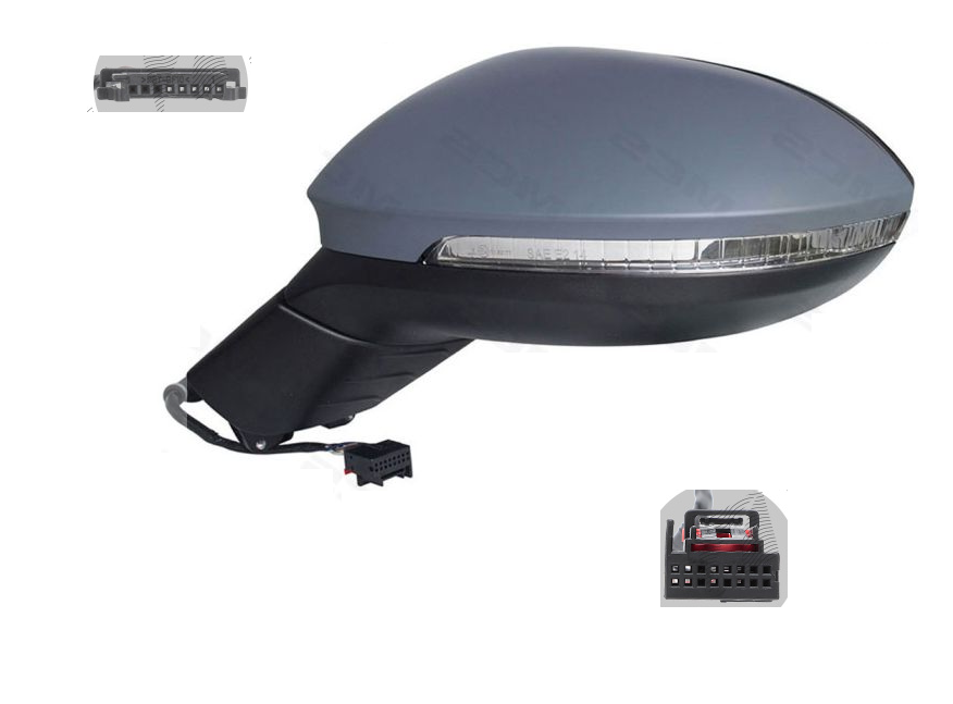 Oglinda exterioara Volkswagen Id.3, 11.2019-, montare stanga, reglaj electric; grunduit; incalzit; sticla asferica; geam cromat; rabatabil; 16 gauri / 9 pini+ 8 gauri / 3 pini; cu semnalizare; functie &quot;unghi mort&quot;, cu lampa perimetru, View Max