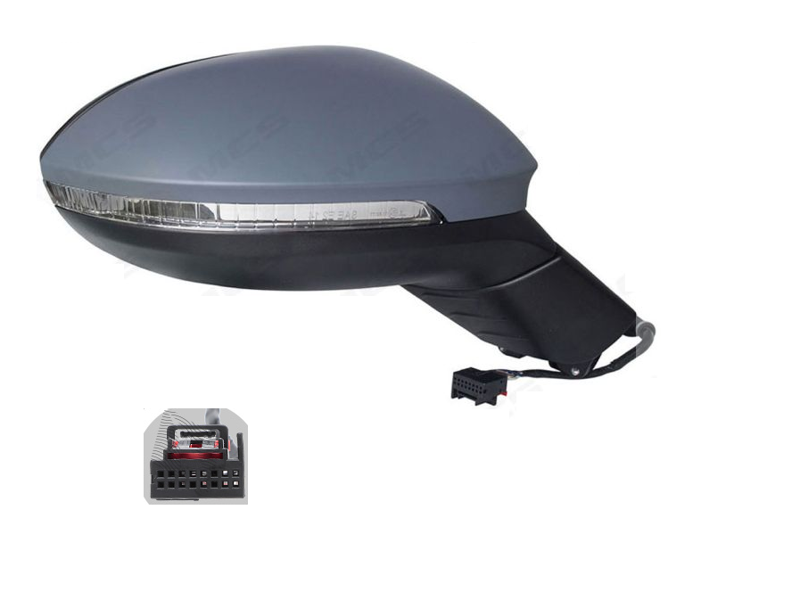 Oglinda exterioara Volkswagen Id.3, 11.2019-, montare dreapta, reglaj electric; grunduit; incalzit; sticla convexa; geam cromat; 16 gauri / 6 pini; cu semnalizare, View Max