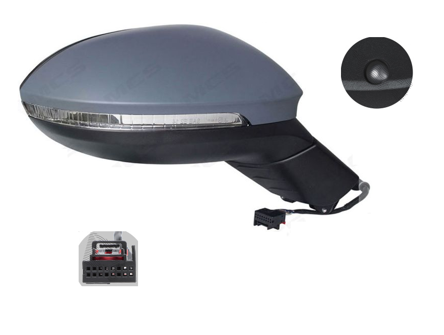 Oglinda exterioara Volkswagen Id.3, 11.2019-, montare dreapta, reglaj electric; grunduit; incalzit; sticla convexa; geam cromat; rabatabil; memorie; 16 gauri / 13 pini; cu semnalizare; cu lampa perimetru, View Max
