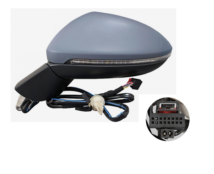 Oglinda exterioara Volkswagen Golf Sportsvan, 02.2014-, montare stanga, reglaj electric; grunduit; incalzit; sticla asferica; geam cromat; 8 pini; baza oglinda neagra, View Max