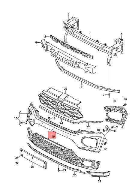 Grila bara protectie, spoiler Volkswagen T-Roc, 09.2017-04.2022, montare fata, centrala, RapidAuto