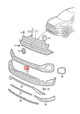 Grila bara protectie, spoiler Volkswagen T-Cross, 01.2019-, montare fata, centrala, negru, RapidAuto