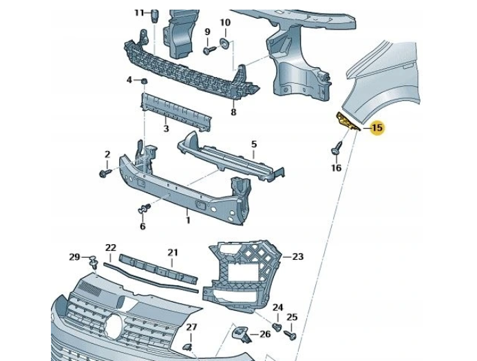 Suport bara protectie, spoiler Volkswagen Transporter/Multivan (T6), 04.2015-, montare fata, stanga, mic, RapidAuto