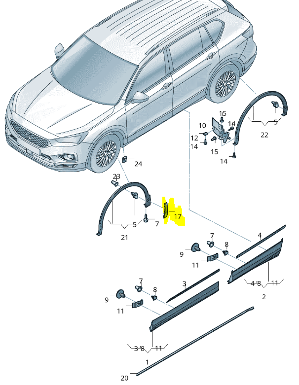 Ornament pasaj roata Volkswagen Tiguan, 05.2016-12.2020, model: R-line, montare fata, dreapta, mic, RapidAuto