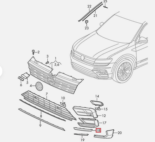 Ornament bara protectie, spoiler Volkswagen Tiguan, 05.2016-12.2020, model: R-line, montare fata, dreapta, RapidAuto
