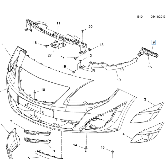 Suport bara protectie, spoiler Opel Meriva B, 01.2014-, montare fata, stanga, OE