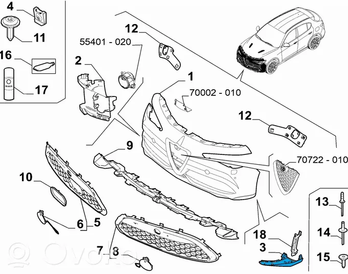 Spoiler bara protectie Alfa Romeo Stelvio, 06.2017-, montare fata, dreapta, inferior, OE