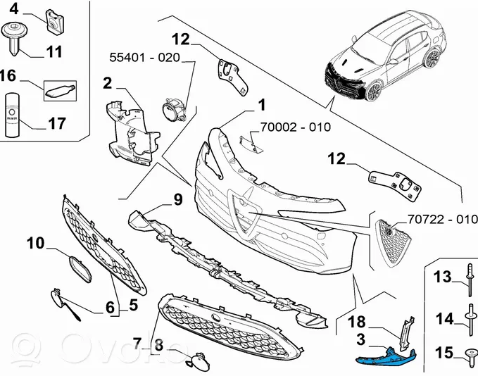 Spoiler bara protectie Alfa Romeo Stelvio, 06.2017-, montare fata, stanga, inferior, OE