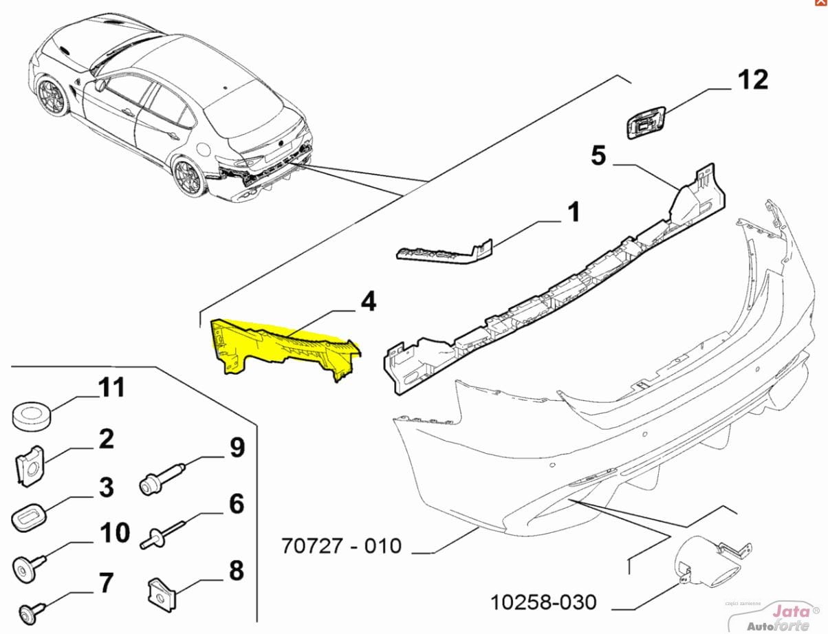 Suport bara protectie, spoiler Alfa Romeo Giulia, 09.2016-, montare spate, dreapta, OE