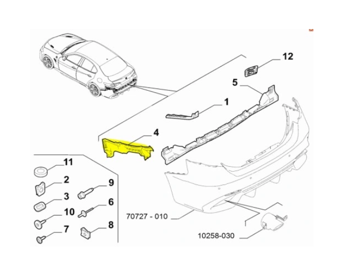 Suport bara protectie, spoiler Alfa Romeo Giulia, 09.2016-, montare spate, stanga, OE