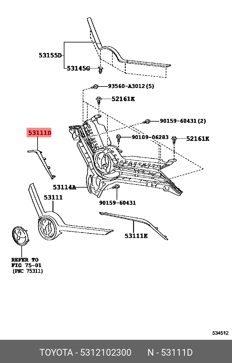 Ornament grila Toyota Auris (E18), 07.2015-, montare fata, dreapta, OE