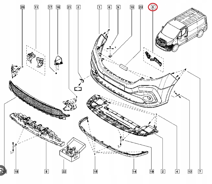 Suport bara protectie, spoiler Fiat Talento, 06.2016-, Nissan Nv300, 09.2016-, Opel Vivaro, 08.2014-10.19, Renault Trafic, 08.2014-07.2021, montare fata, stanga+dreapta, RapidAuto
