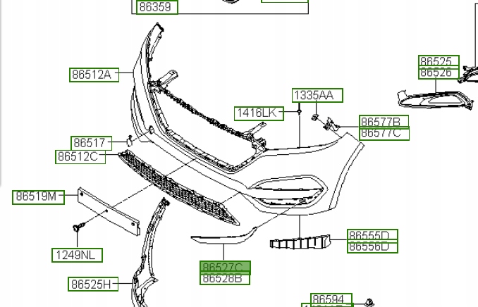 Ornament bara protectie, spoiler Hyundai Tucson (Tl), 09.2015-06.2018, montare fata, dreapta, pentru masini cu laminat cromate, OEM/OES