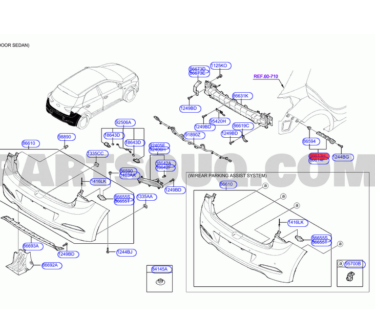 Suport bara protectie, spoiler Hyundai I20, 10.2014-, model: 5 usi, montare spate, dreapta, OEM/OES
