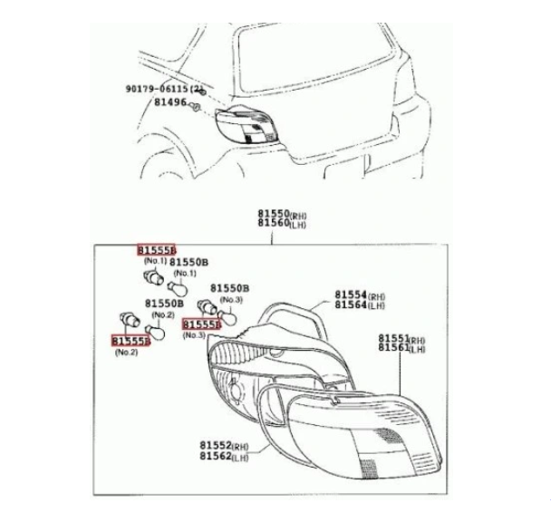 Soclu bec lampa stop Toyota Yaris (Xp10), 04.1999-01.2006, montare spate, stanga=dreapta, PY21W; OE