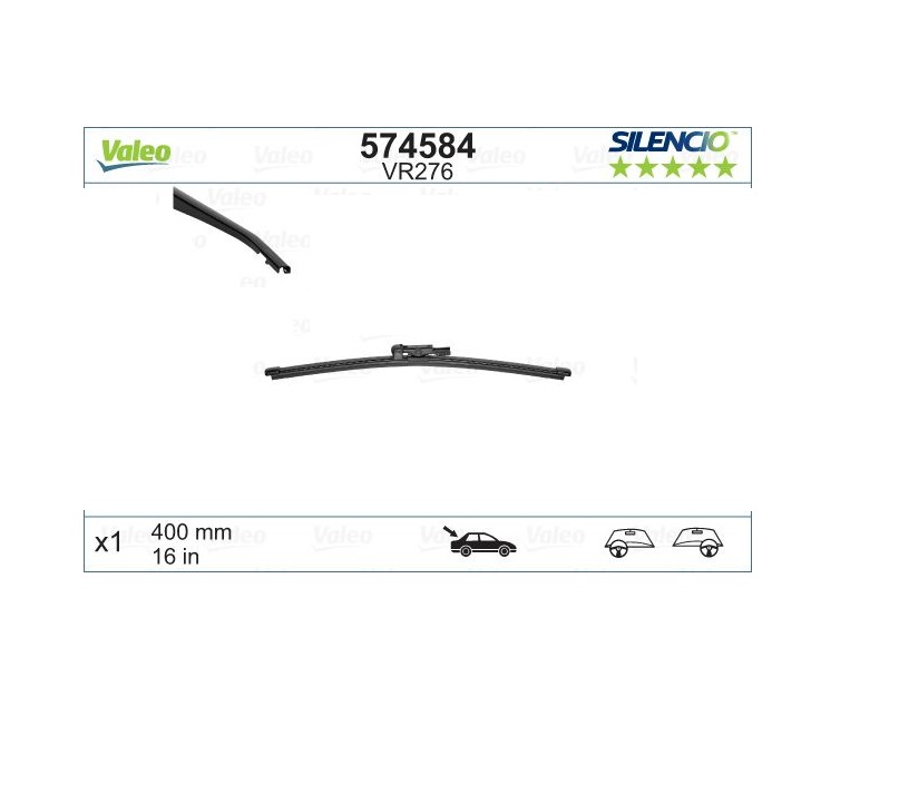 Lamela stergator Silencio Opel Combo, 11.2011- Cu Haion, Fiat Doblo (152/263), 01.2010-; Doblo (263), 01.2015-; Porsche Macan (95b), 01.2014-; Panamera (970), 09.2009- Liftback; Mercedes Viano (W639), 03.2011-, spate, 400 mm; VALEO