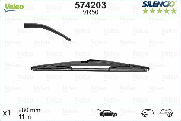 Lamela stergator Silencio Peugeot 3008, 10.2016-12.2020, Ds 7 Crossback, 01.2018-; Renault Espace V, 06.2015-; Scenic, 10.2016-; Opel Grandland X, 06.2017-08.2021, montare spate, 280 mm; , VALEO
