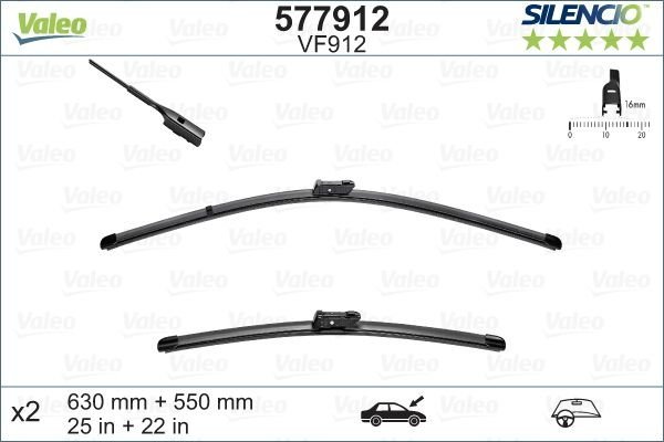 Set stergatoare auto Silencio Seat Tarraco, 10.2018-, Vw Tiguan, 05.2016-12.2020, montare fata, stanga+dreapta, 630+550 mm; fixare: OE Valeo; , VALEO