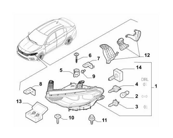 Set reparatie far Fiat Tipo, 04.2016-, montare fata, stanga, RapidAuto