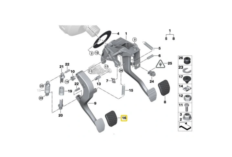 Manson pedala Bmw Seria 1, Seria 3, Seria 4, Seria 5, Seria 7, Seria 8, X1 (E84), X3 (E83), X3 (F25), X4 (F26), X5 (E53), 72x60mm, cauciuc, pedala ambreiaj