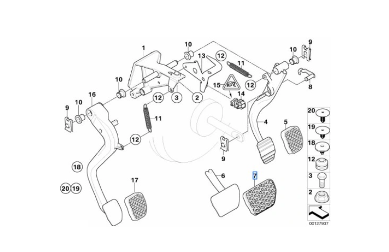 Manson pedala frana Bmw Seria 1, Seria 2, Seria 3, Seria 4, Seria 5, Seria 7, Seria 8, X1, X3, X4, X5, X6, X7, 107x80mm, cauciuc, 1 buc.