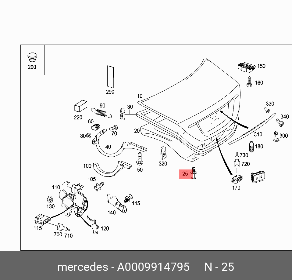 Clema fixare tapiterie Mercedes Clasa C (W204), (W205), Clasa CLS (C218),(C219), Clasa E (W212), (W213), Clasa S (W222), Clasa SL (R231), Clasa SLC (R172), Clasa SLK (R172), Clasa CLA (C117), Tapiterie portbagaj, set 10 buc