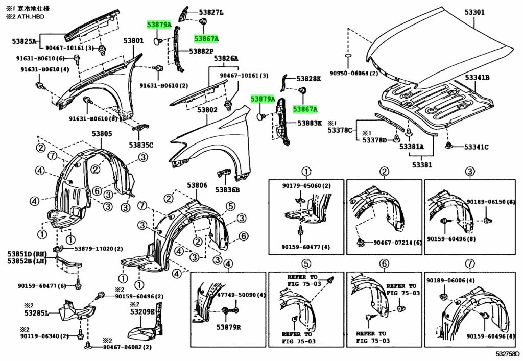 Clips fixare, agrafa fixare aripa Toyota Auris (E15), Camry (Xv50), C-Hr, Corolla (E18), Highlander (U50), Land Cruiser (Fj150), Rav4 (Xa30), Rav4 (Xa40), Verso-S, Yaris, Yaris (Xp130), set 10 buc