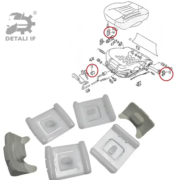 Clips fixare, agrafa Seat Arosa, Ibiza/Cordoba, Inca, Toledo; VW Caddy 2, Corrado, Golf 1, Golf 2, Golf 3, Jetta, Passat (B3 B4 ), Polo (6kv), Polo (6n), Vento (1h), montaj scaune, set 10 buc