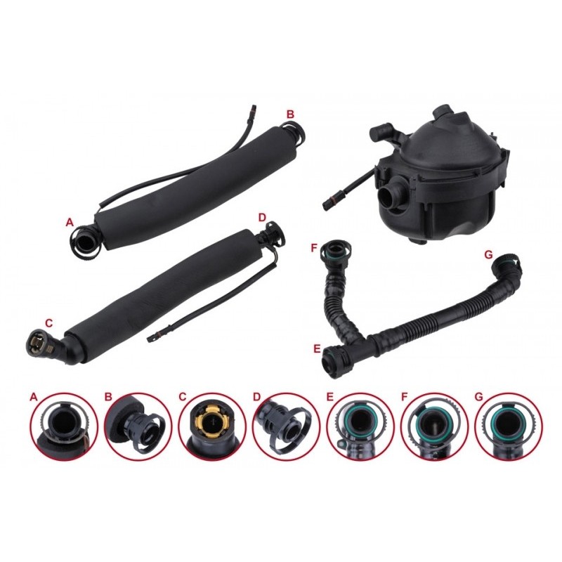 Separator ulei ventilatie bloc motor motor 2.5, 3.0 Bmw 1(E87), 3(E90, E91), 5(E60, E61), 6(E63, E64), 7(E65, E66, E67), Z4(E85, E86); 2004-2011, Separator + Conducte de aerisire, 11617531423