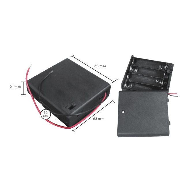 Suport baterie tip AA, 4 buc. (baterie creion), cu fir conexiune 12cm, 69x65mm