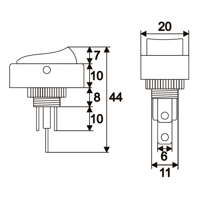 Intrerupator basculant 1 circuit 20A-12V DC OFF-ON, cu LED verde, Set comutatoare 5 buc