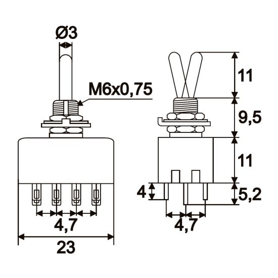 Intrerupatoare cu brat 4 circuit 3A-250V ON-ON, Set comutatoare 2 buc
