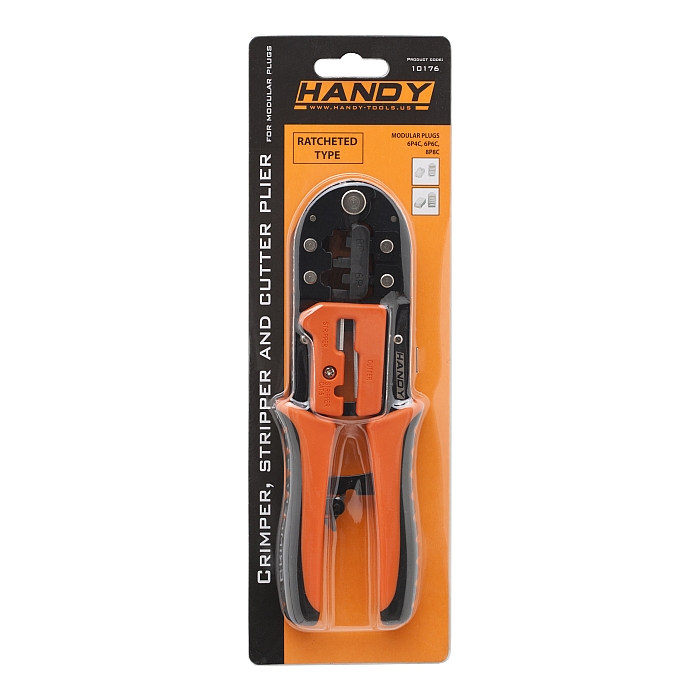 Cleste de sertizat, dezizolat si taiat pentru fise modulare 6P 8P, maner cauciucat, din otel calit, marca Handy Tools