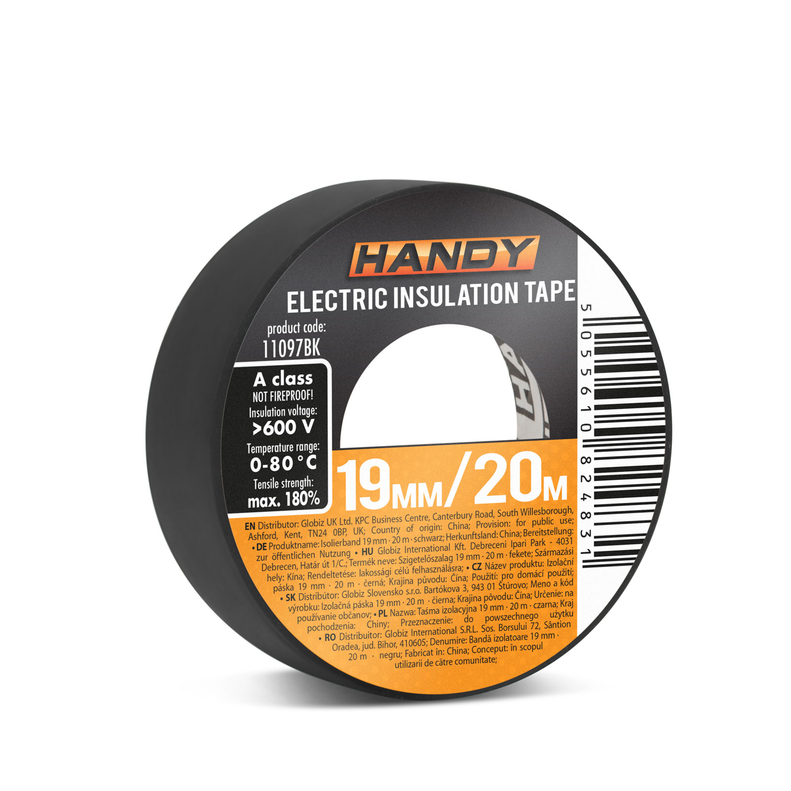 Banda izolatoare- 19 mm x 20 m - negru, 10 buc., 11097BK