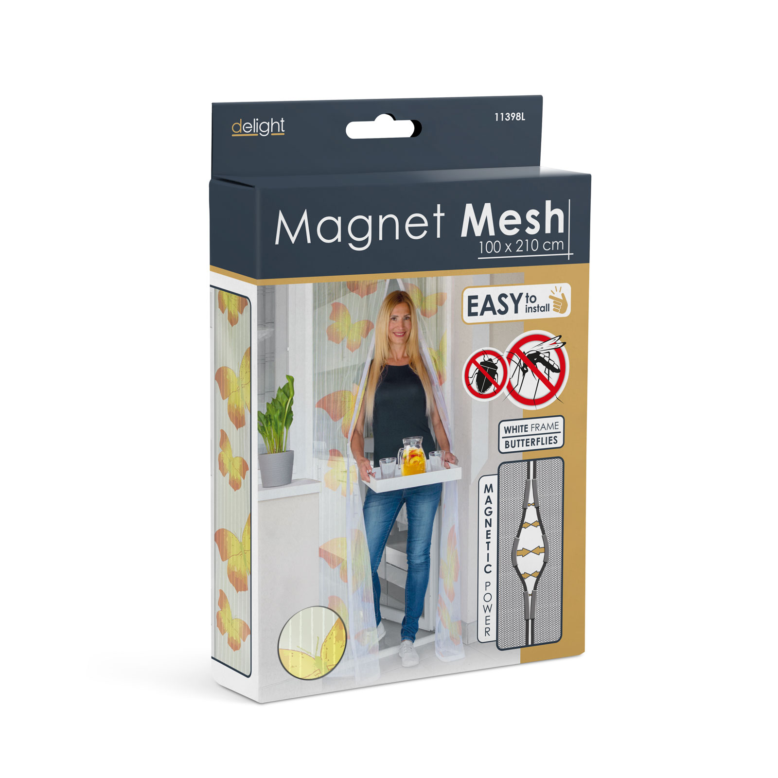 Perdea anti-tantari pentru usi cu inchidere magnetica- 100 x 210 cm „fluturi galbene”, 1 buc., 11398L